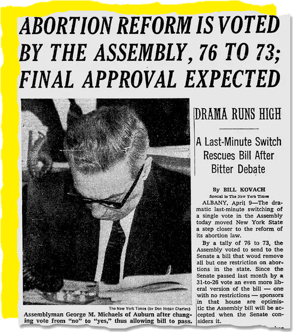 Newspaper about NY abortion decision
